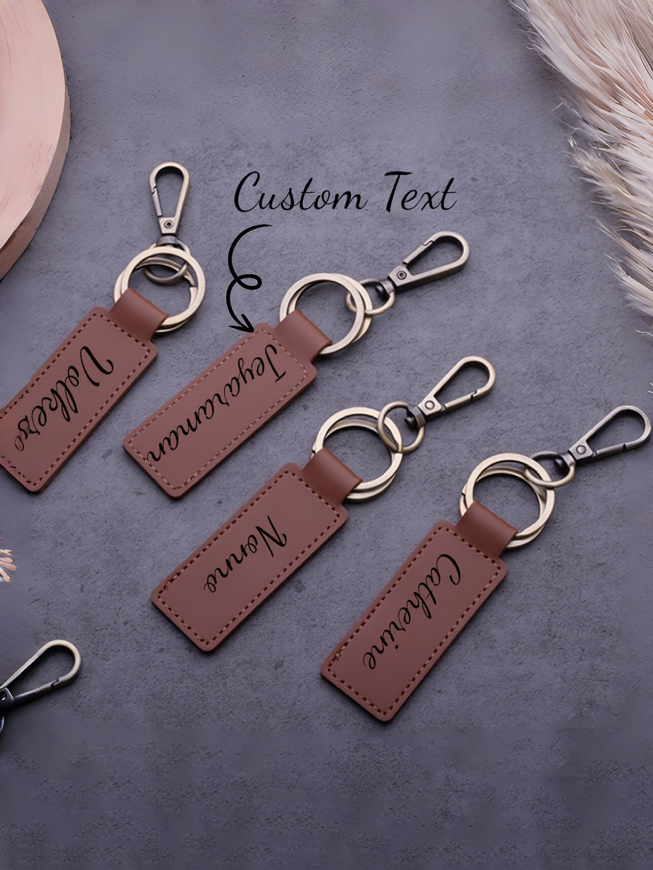 Custom Name Imitation Leather Keychain Personalized Vintage PU Leather Keychain
